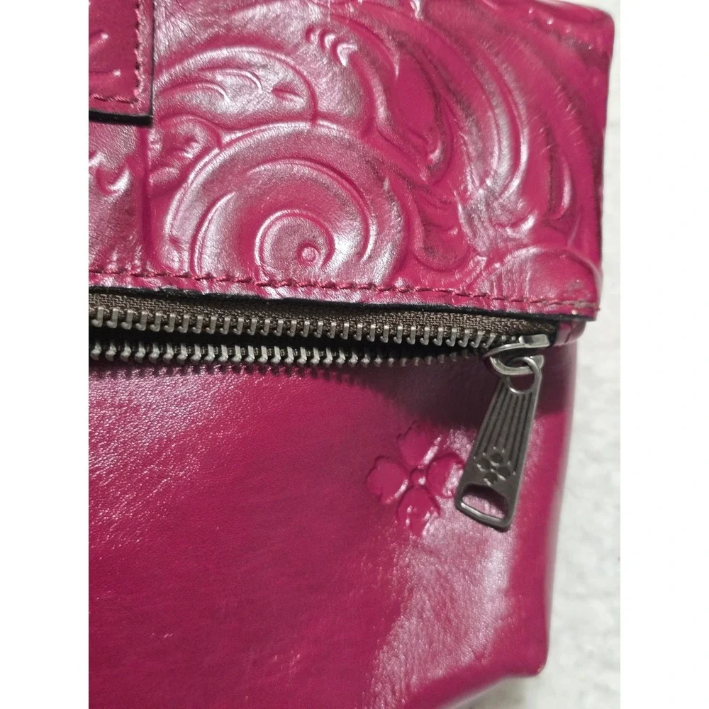 Patricia Nash Valerie Fold-over Wristlet Plum Purple Floral Embossed Leather Bag